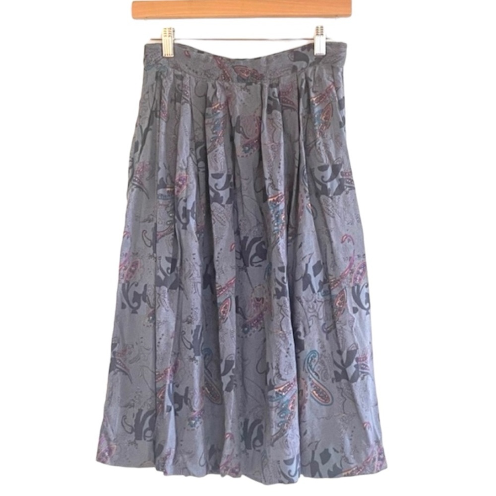 Vintage | blue paisley skirt midi length high waisted side pockets size … - Picture 2 of 9